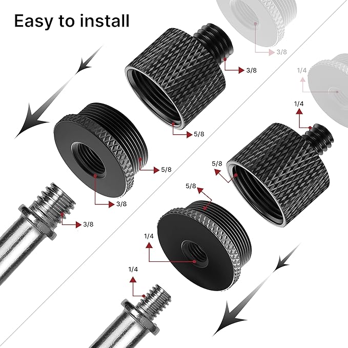 IXTECH Mic Stand Adapter Set 8 pieces Metal Microphone Stand Screw Thread - Image 3