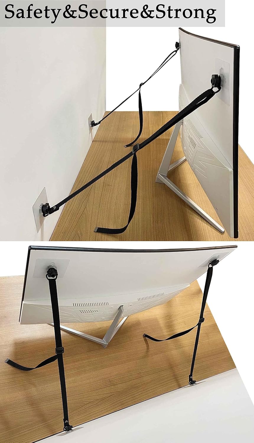 2 Pack Adjustable TV Safety Straps, No-Drill Adhesive Anti-Tip Furniture Anchors for Baby Proofing, Flat Screens Fix to Wall,Cabinet,Stand Or Desk, Earthquake Straps