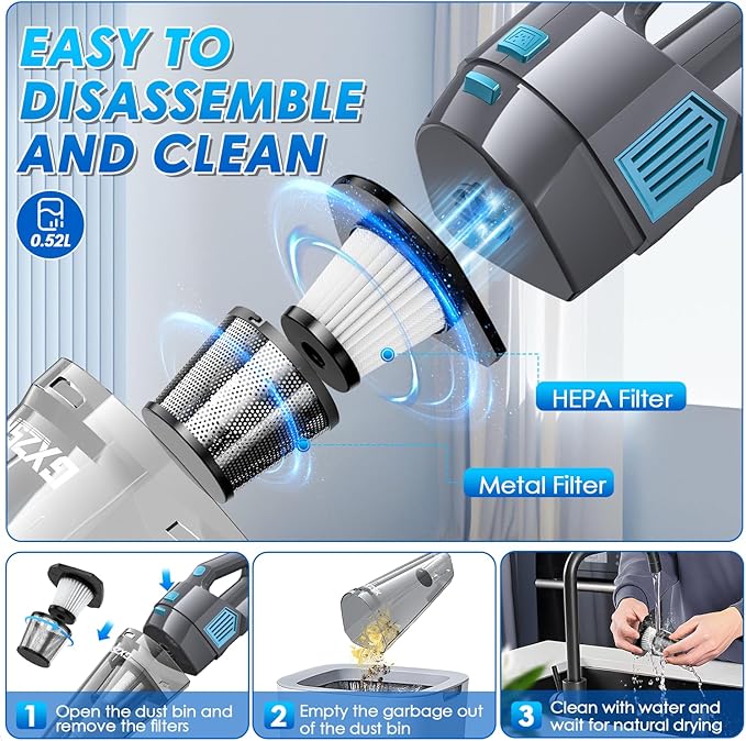 Gxzsk Handheld Vacuum Cordless, 15000PA Strong Suction Hand Held Car Vacuum - Image 5