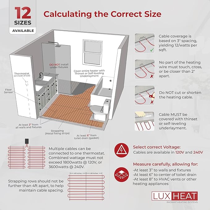 LuxHeat 40sqft Floor Heating Cable Kit - 240v Electric Heating Floor System - - Image 6