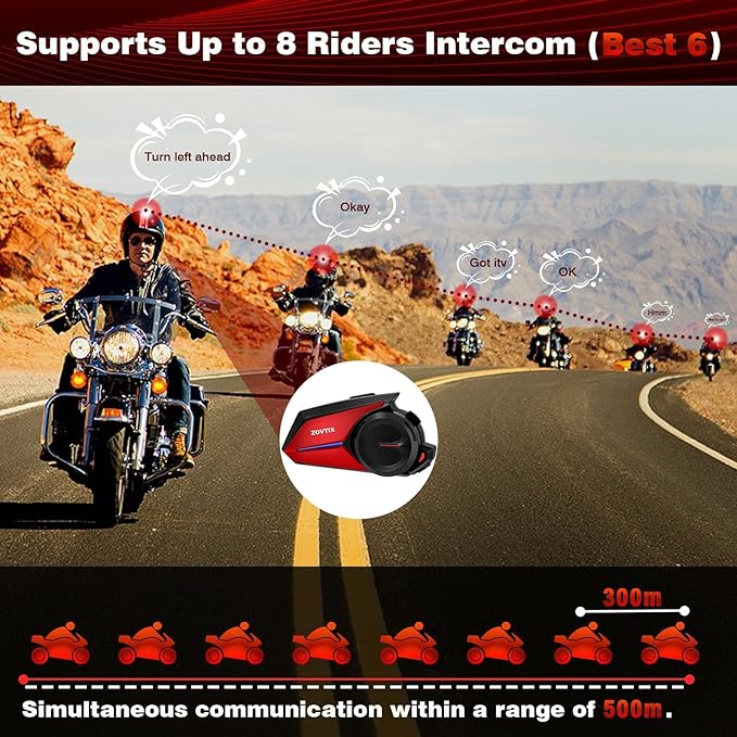 Motorcycle Helmet Headset Support 8 Riders Group Intercom Communication System - Image 2