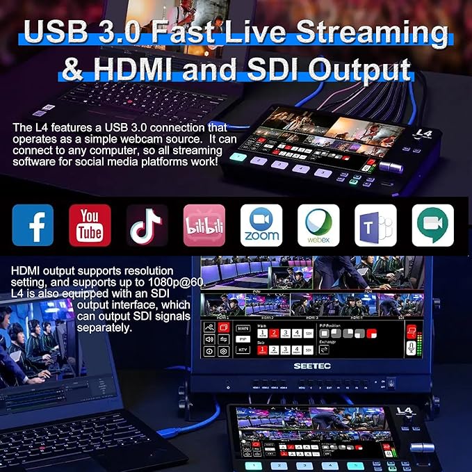 Feelworld L4 Switcher 10.1 Inch Touch Screen Multi-Camera Video Mixer Switcher - Image 8