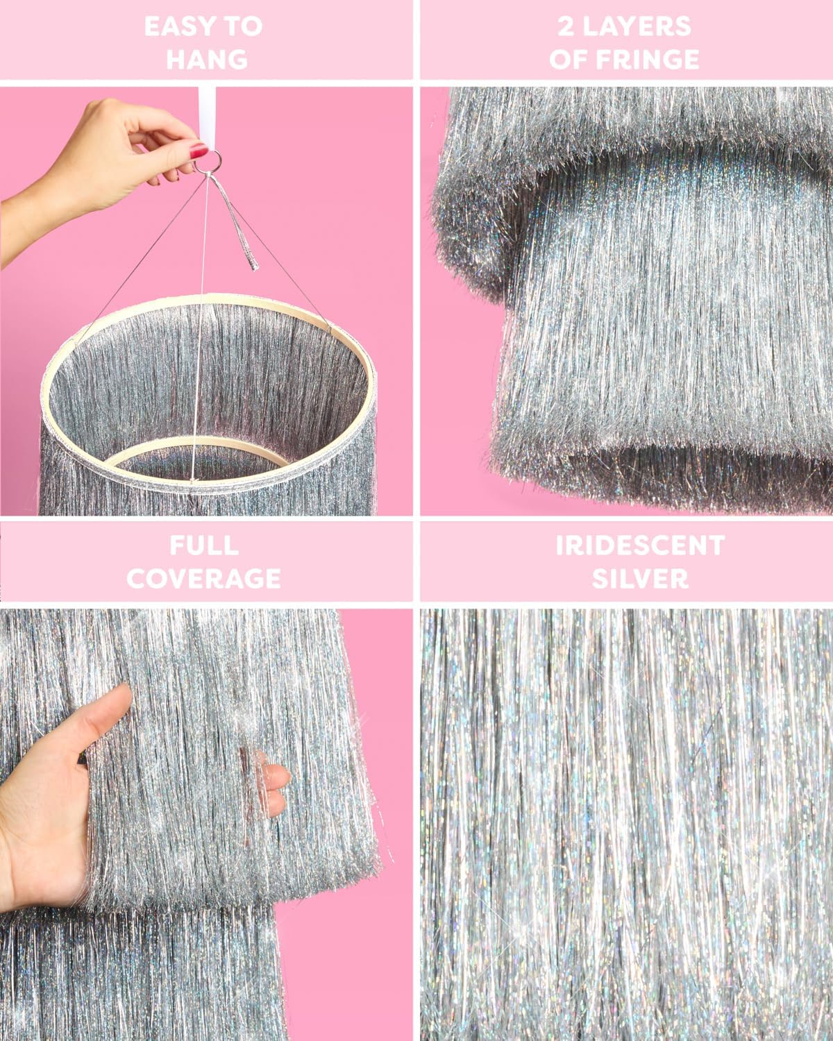 xo, Fetti Fringe Tinsel Chandelier Iridescent Silver Foil 16" | Party Decor | Bachelorette, Decorations, Birthday Photo Booth Supplies, New Years Eve, HBD