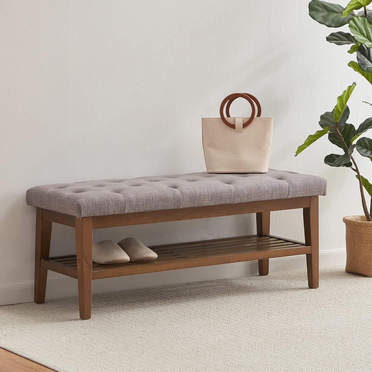 huimo upholstered entryway shoe bench, button tufted end, main product view