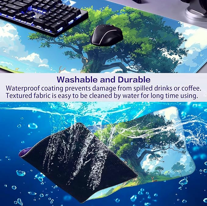 Simple and Cute Anime Landscape Computer Mouse Pad, Large Green Plant Outdoor - Image 6