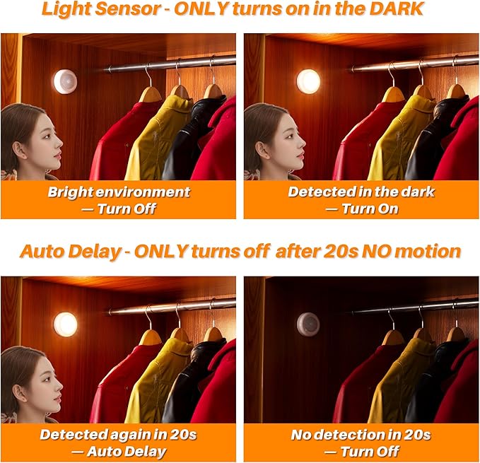 STAR-SPANGLED 3 Pack 2.8” Motion Sensor Lights Indoor AAA Battery Operated - Image 3