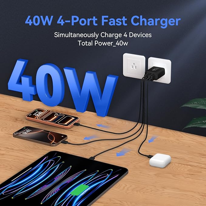 USB C Wall Fast Charger Block, 40W 4-Port Type C Chargers Fast Charging Blocks - Image 3