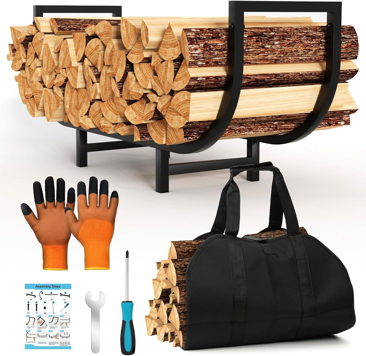 firewood rack indoor with log carrier 34inch fireplace, main product view