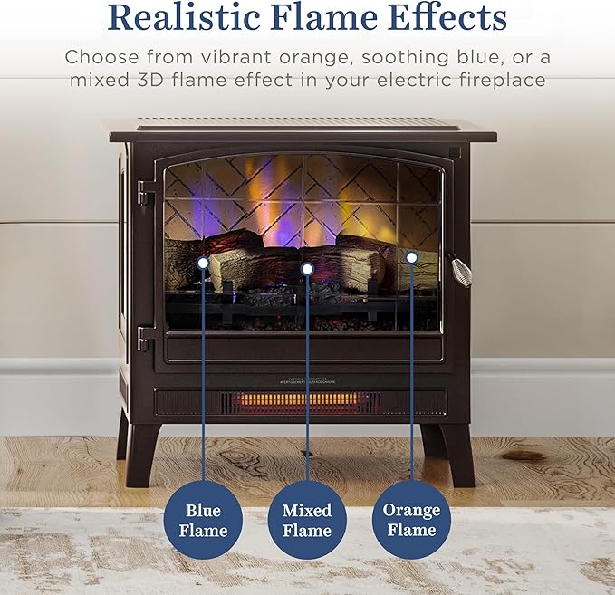 Country Living Infrared Freestanding Electric Fireplace Stove Heater in Bronze - Image 4