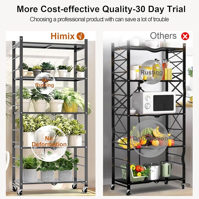 Himix Storage Shelves with 20 Hooks, 5-Tier Foldable Shelves - Image 6