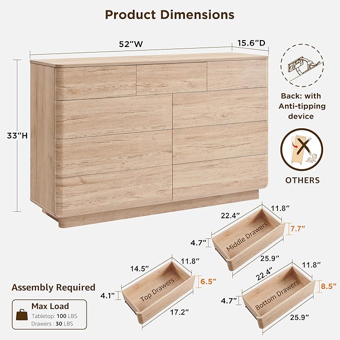 JXQTLINGMU 9 Drawer Dresser for Bedroom, Chest of Drawers TV Stand for Living - Image 2