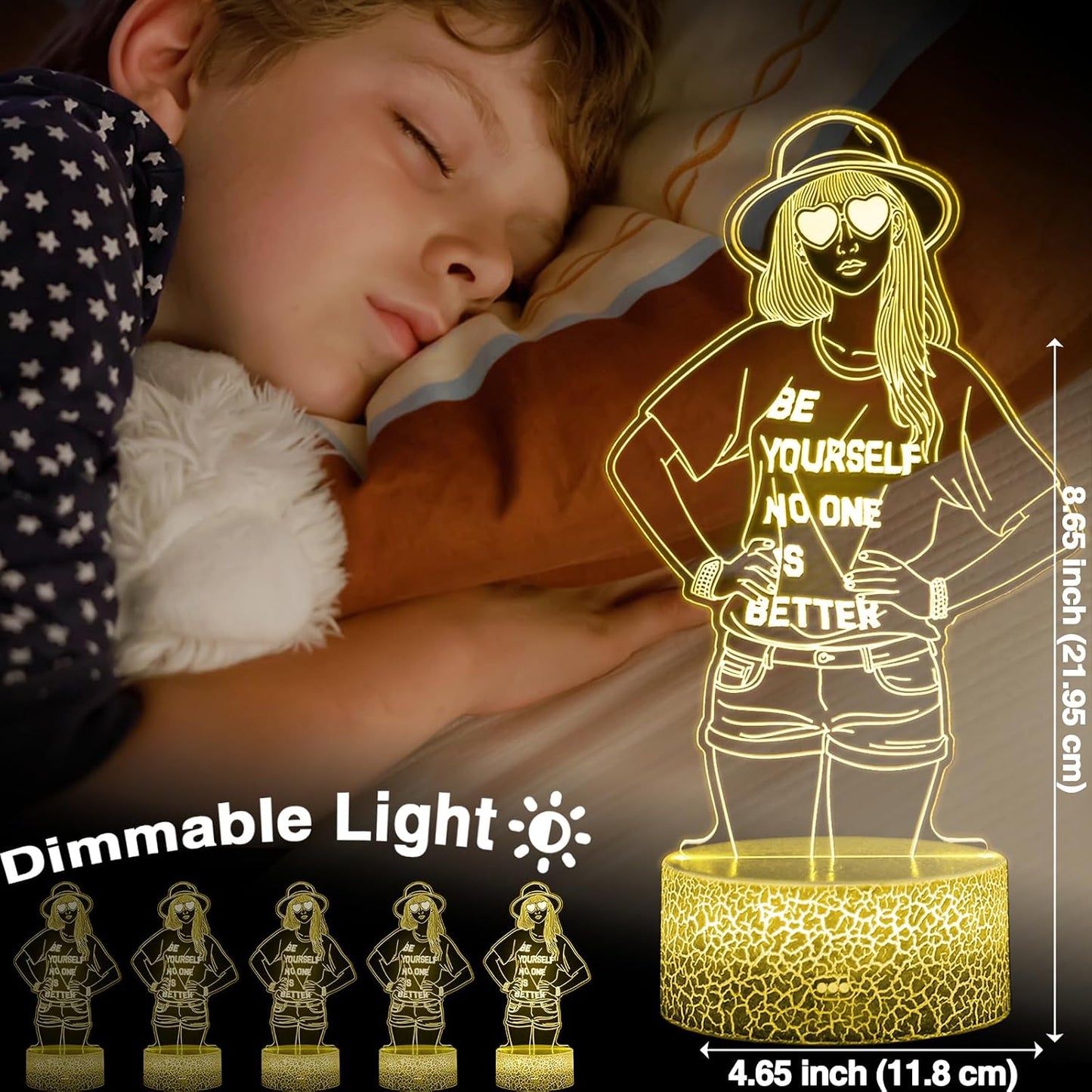 Be Yourself Mood Lights, Inspirational Gifts for Girls | 16 Colors 3D Illusion Lamp with Dimmable Remote & Timer, Room Decor for Music Fans Birthday Christmas