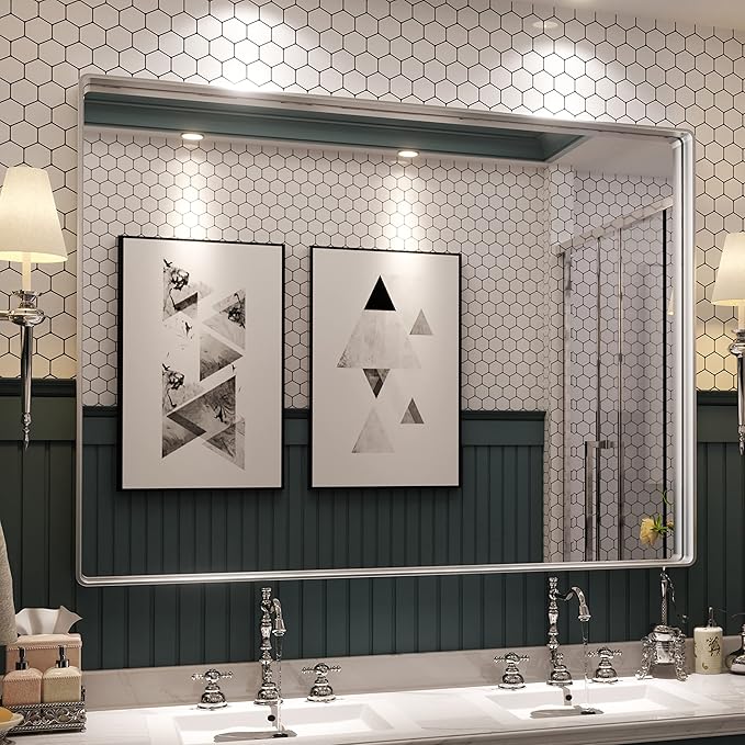 ISKM Bathroom Vanity Mirror for Wall Silver, 48 x 32 Inch Rectangular Wall by ISKM-IStillKeepMovin