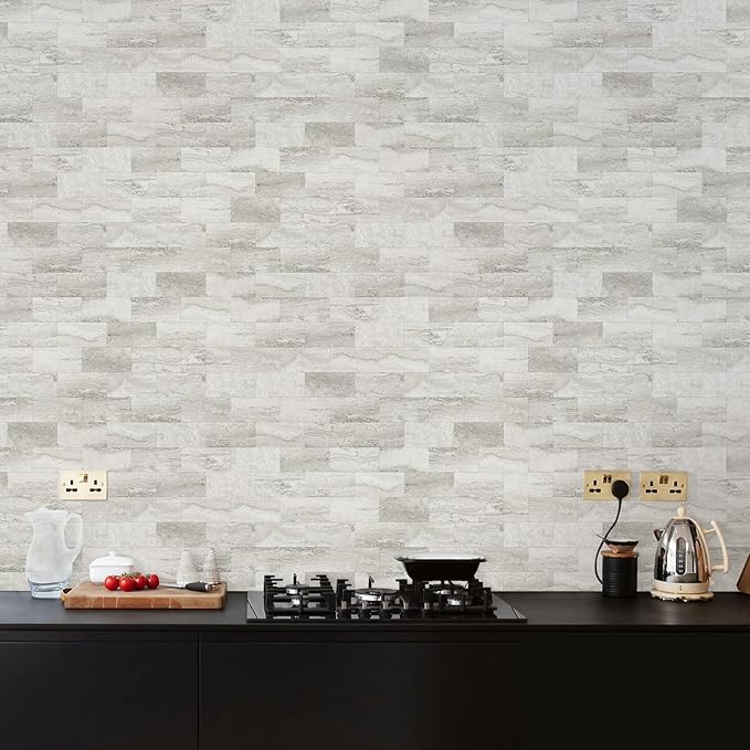 Vamos Tile 100-Piece Matt Beige Mixed Grey Slate Peel and Stick Backsplash - Image 6