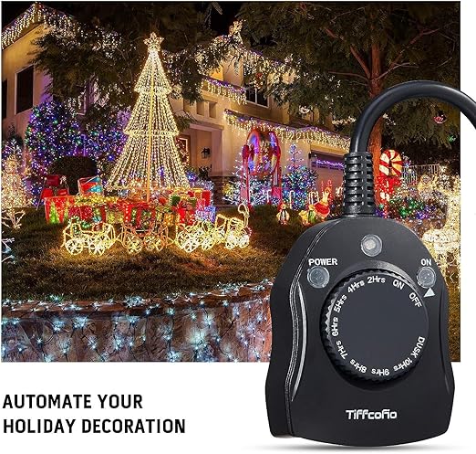 TiFFCOFiO Outdoor Christmas Light Timer, Dusk to Dawn Sensor Countdown - Image 4