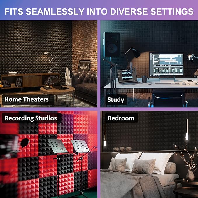 JBER Acoustic Sound Foam Panels, 24 Pack 2" X 12" X 12" Red and Black - Image 7
