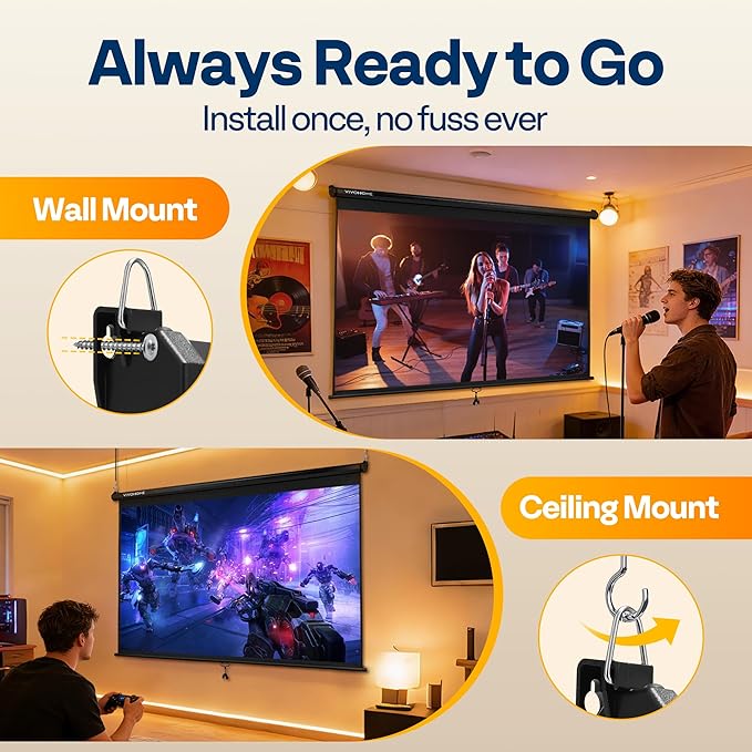 VIVOHOME 100 Inch 16:9 Pull Down Projector Screen, HD 4K Retractable Movie - Image 4