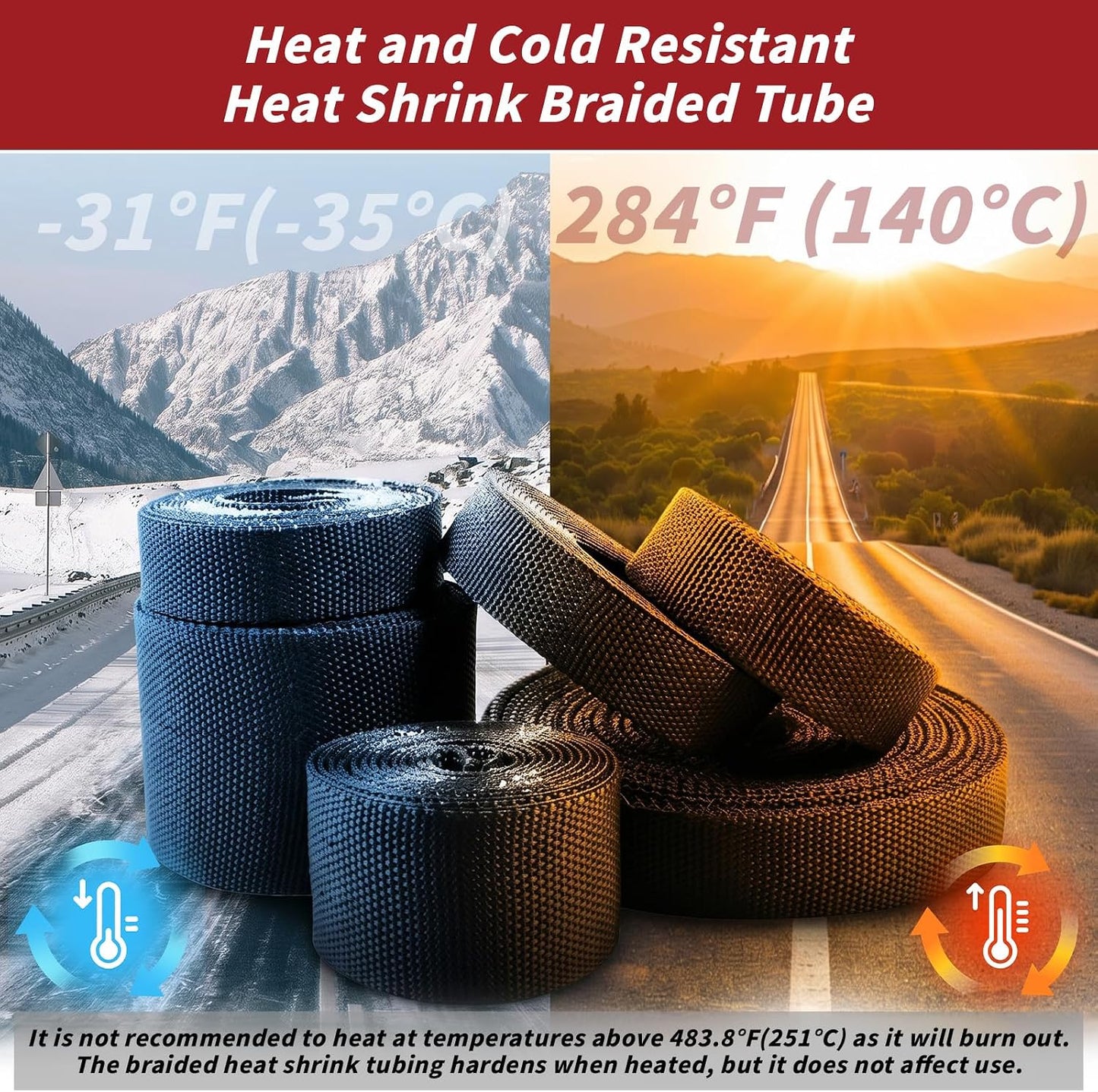 Oleitodh 100 ft 3/8 in 2:1 Heat Shrink Braided Sleeving, Black | Abrasion-resistant polyolefin and polyester sleeve for automotive wiring harness protection and cable management.