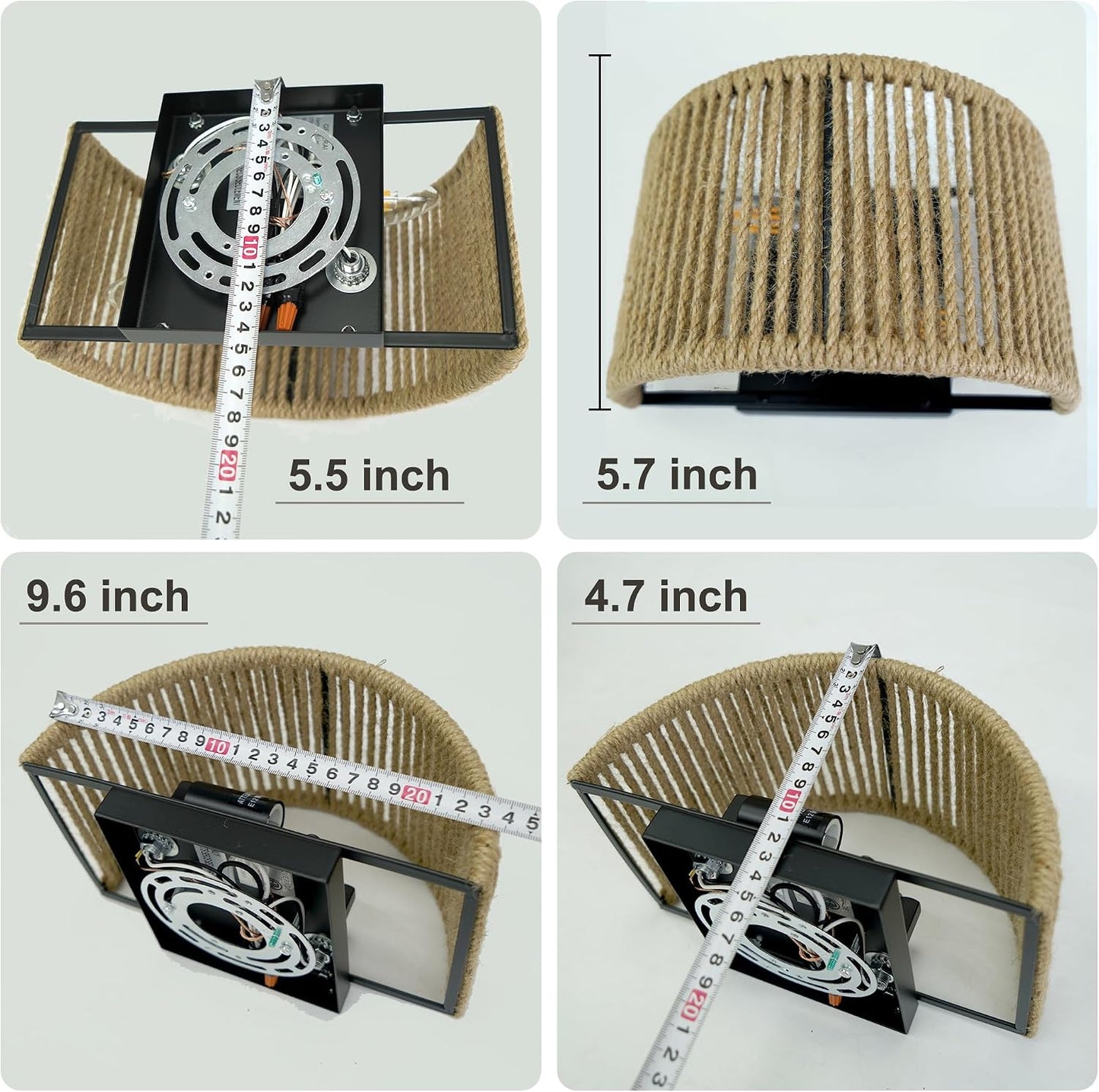 Rattan Wall Sconce Boho Wall Light Fixture for Bedroom, Hallway, Entryway | Wall Rattan Light Fixture Bohemian Woven Scocne Hemp Rope Sconce Lighting, Dia 9.7 Inch, Semi-Circular Shape, Coastal Style