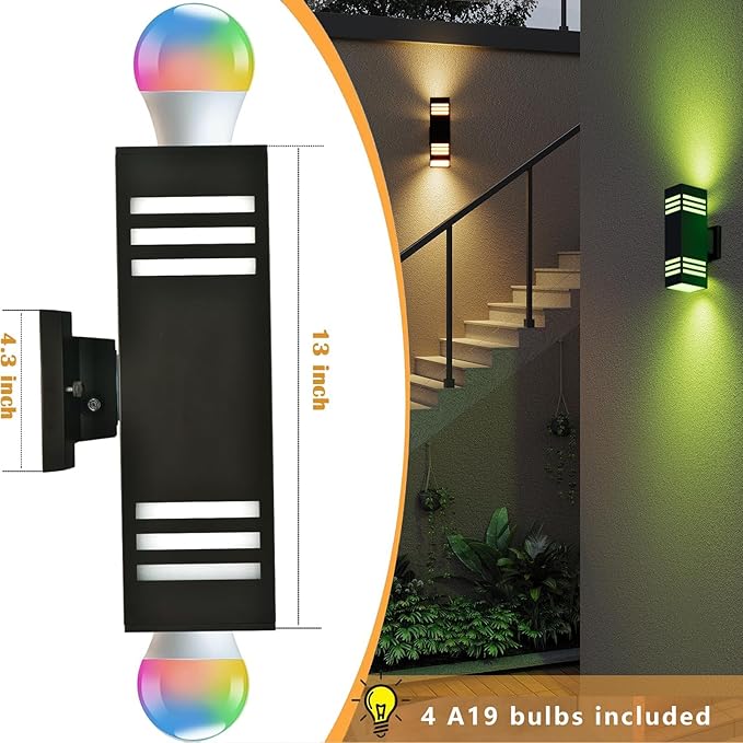 rosykite Smart Outdoor Sconce Lights 2 Pack, Up Down Wall Porch Lights RGB - Image 2