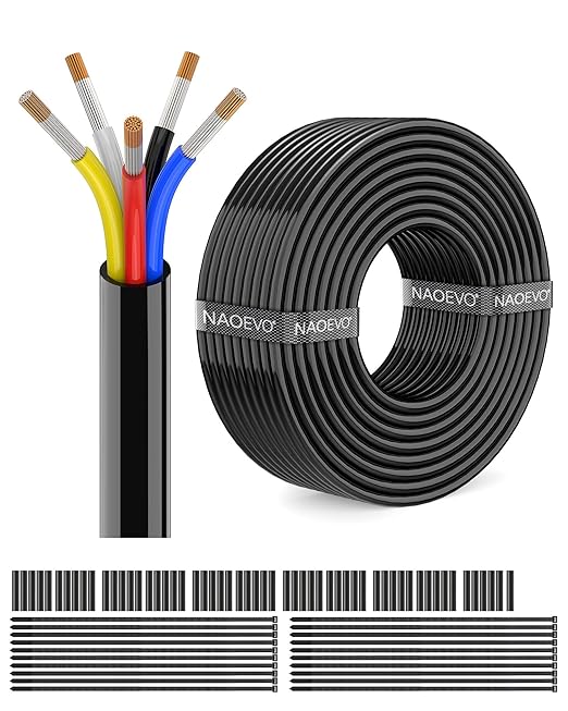 NAOEVO 18 Gauge Wire 5 Conductor Electrical Wire, 18 AWG Stranded PVC Cord by NAOEVO