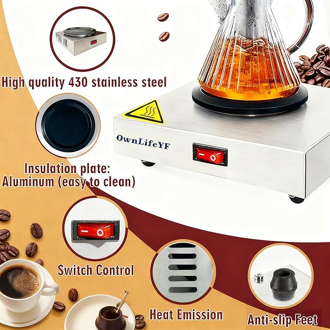 Commercial Coffee Warmer, 60W 176℉ Single Burner Decanter Warmer Plate - Image 4