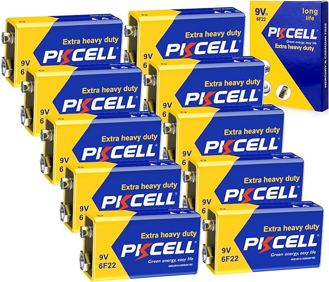 PKCELL 9V Batteries, 10 Pack 9 Volt Batteries Carbon Zinc, 9V Battery by Pkcell