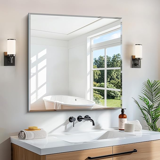 CILIBER Beveled Mirror, 30x30 inch Square Bathroom Mirrors by CILIBER