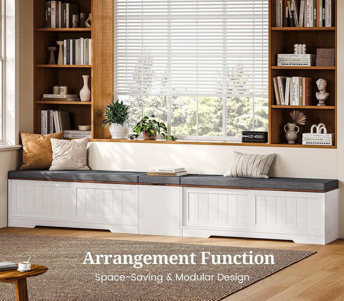 uposoja farmhouse l shaped breakfast nook bench, white-brown, side view