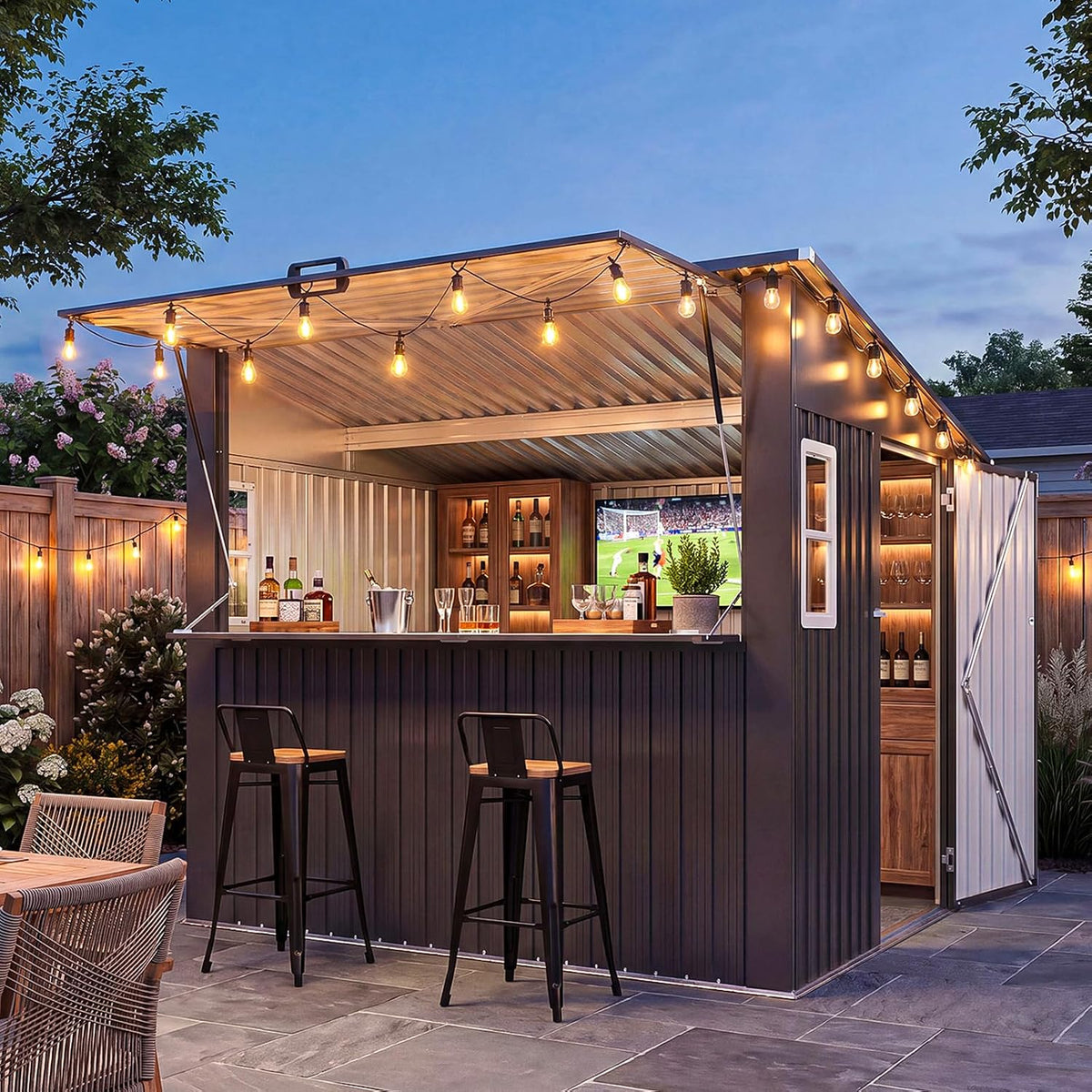 aoxun 8x7 ft outdoor bar shed with canopy, main product view