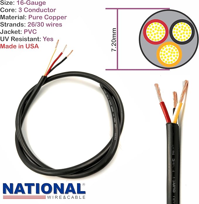 NATIONAL Wire & Cable – 16 AWG 3-Conductor Premium Copper Wire, 50 ft, Stranded - Image 2