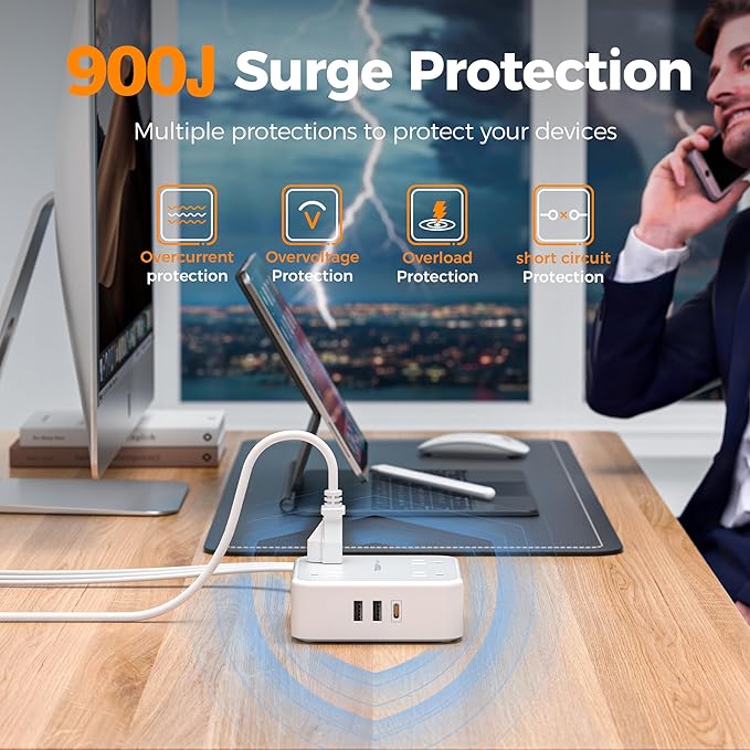 Surge Protector Power Strip, TESSAN 5 Ft Flat Plug Extension Cord - Image 4