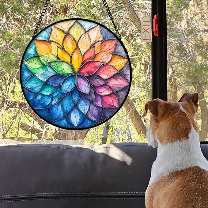 DASTOLL Stained Glass Window Hanging, Colorful Flower Petals Sun Catchers - Image 2