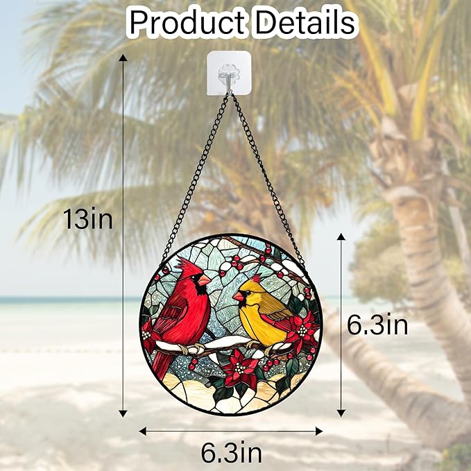 DASTOLL Stained Glass Window Hanging, Love Birds Cardinals Sun Catchers - Image 4
