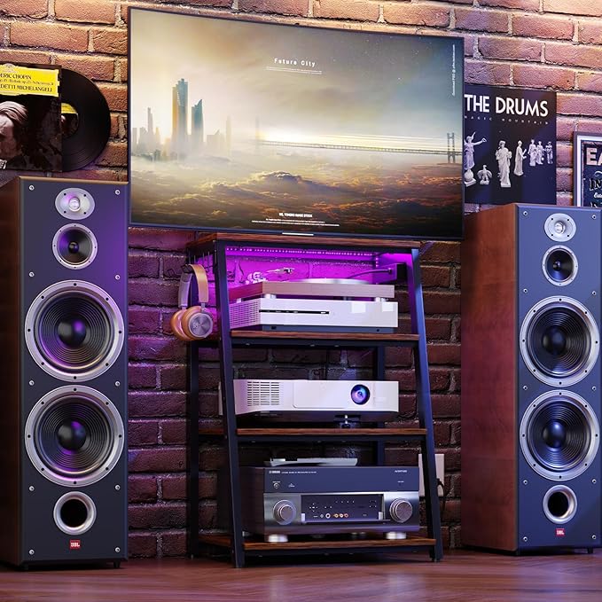 4-Tier AV Media Stand with Power Strips, Heavy Duty Stereo Cabinet Stand with - Image 9