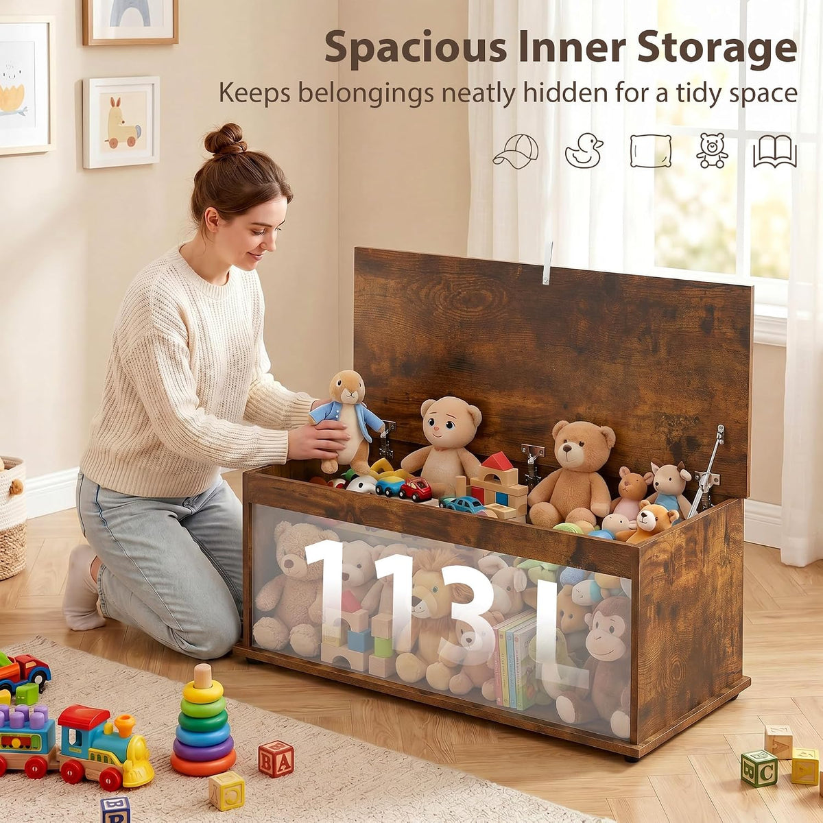 homcom 113l storage chest, storage box with flip-top, close-up detail