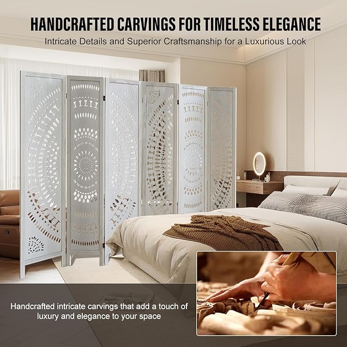 ALeesing 6 Panel Wood Room Divider Fully Assembled, Decorative Room Dividers - Image 4