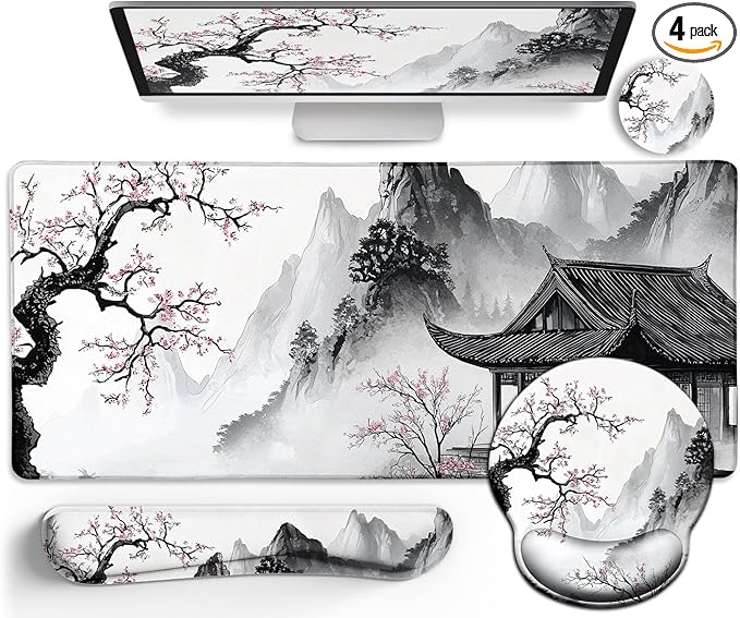 LIMKRIAN Japanese Ergonomic Mouse Pad Large Desk Mat Set, XXL Anime Mousepad by LIMKRIAN
