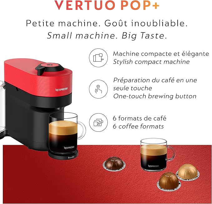 Nespresso Vertuo Pop+ Coffee and Espresso Maker by Breville, Spicy Red - Image 7