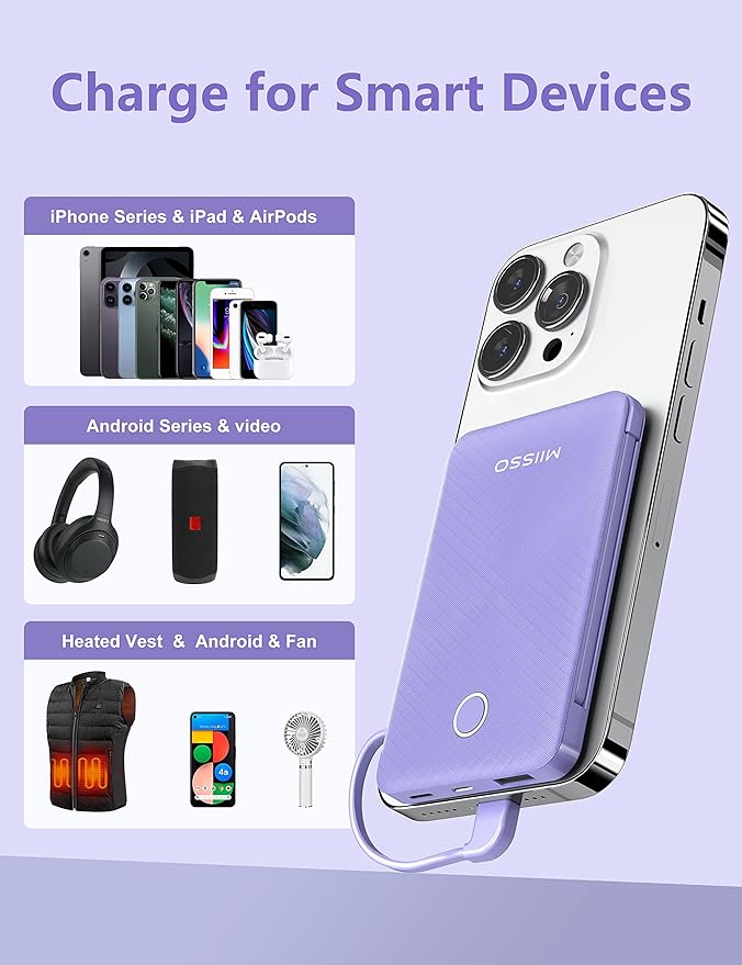 miisso 6000mah Ultra Slim Built in Cables Power Bank, Card Size Built in USB C - Image 4