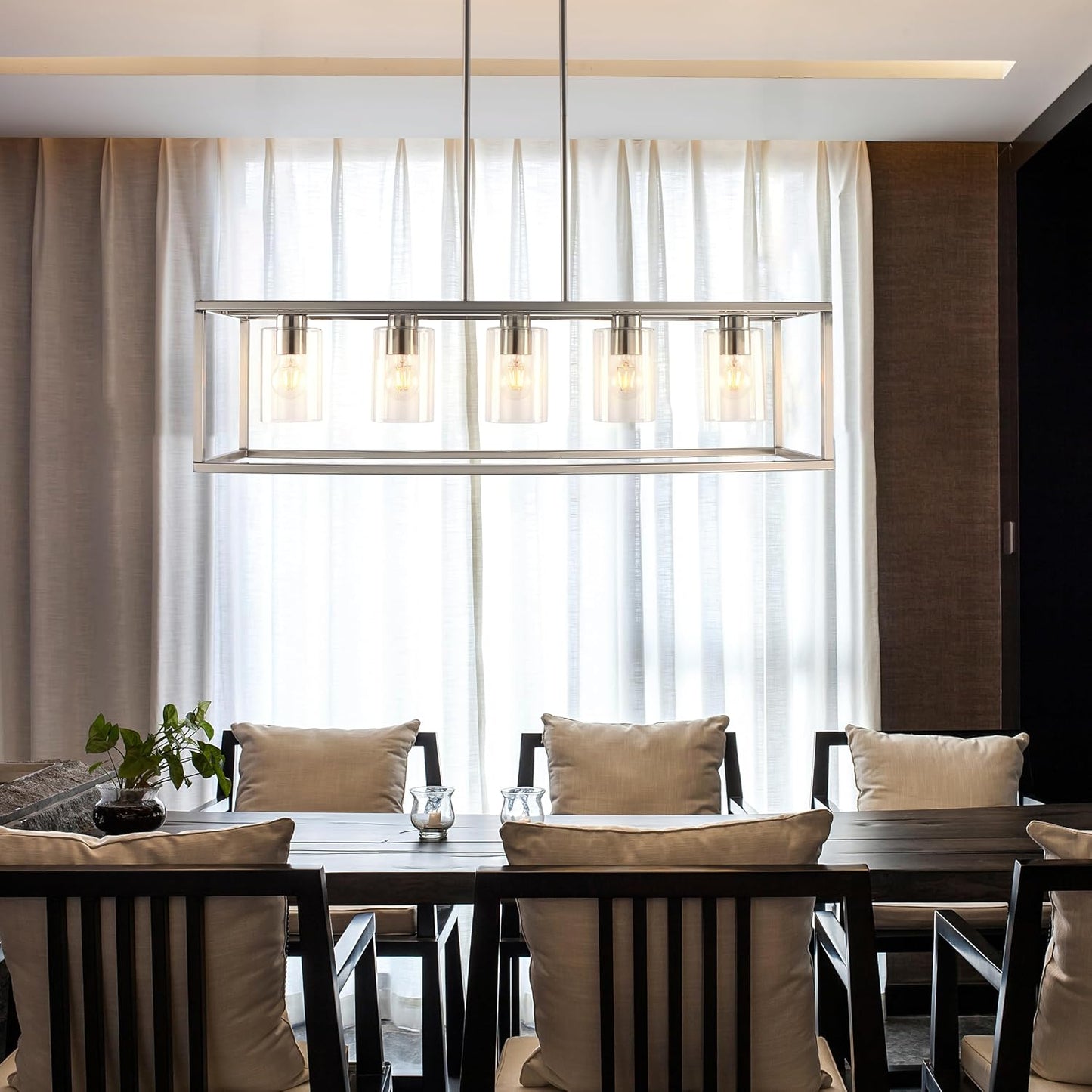 5 Light Chandeliers for Dining Room, Island Room Light Fixture | Sliver Modern Industrial Kitchen Lighting Fixtures Ceiling Easy Installation Pendant Lights for Bar Restaurant-E26 Socket