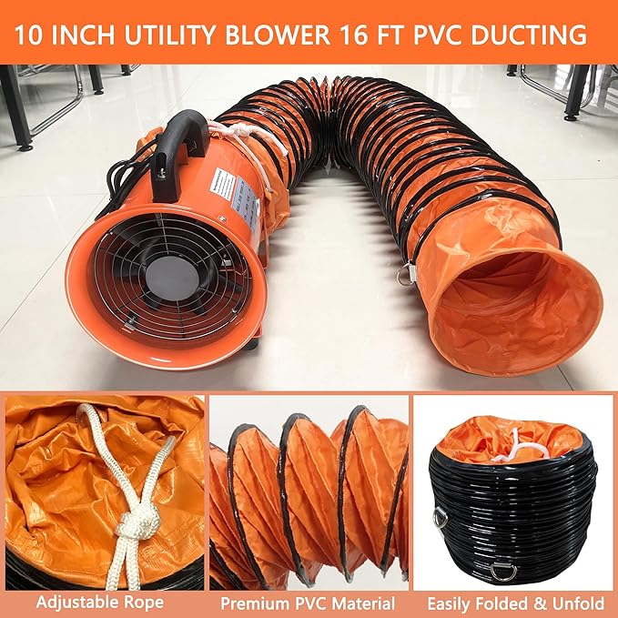 FICBXRA Utility Blower Fan 10 Inch Portable Axial Exhaust Fan 350W/2.6A 1600CFM - Image 6