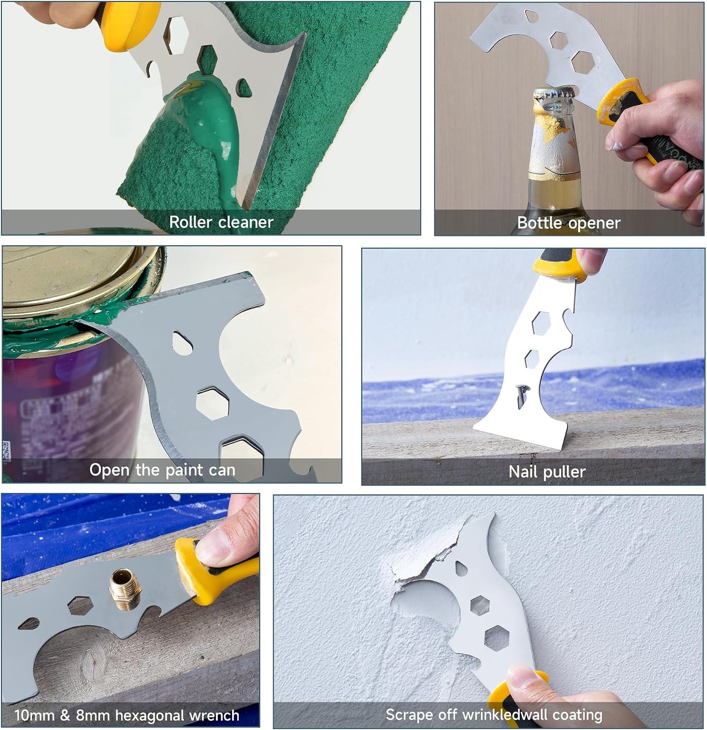 VOOMEY 5-in-1 Paint Brush Comb & 12-in-1 Painter Tool Scraper | Combines Brush Comb, Roller Cleaner and Scraper for Paint Removal, Tool Cleaning, Drywall Repair and Home Improvement