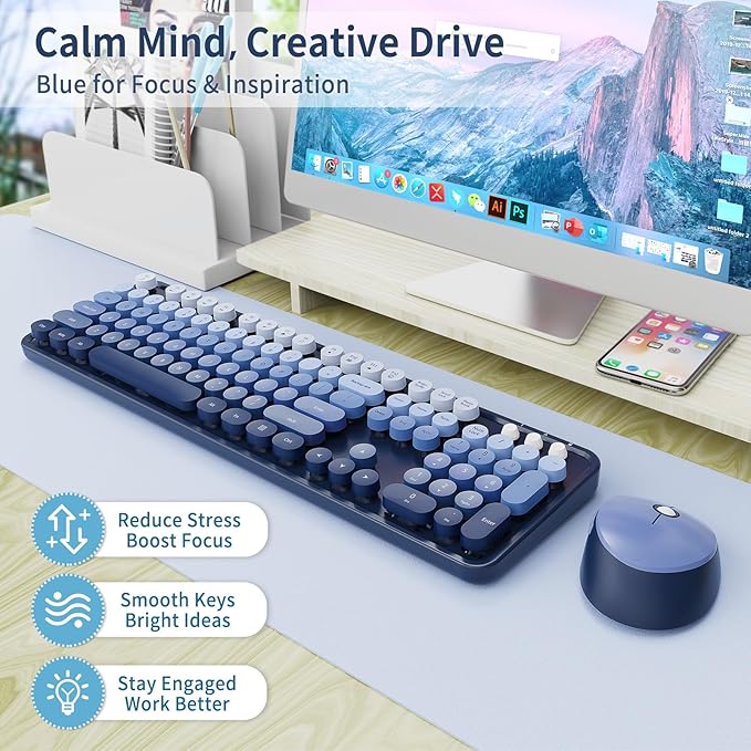 Nowlike Wireless Keyboard and Mouse Combo, Retro Typewriter Keyboard - Image 2