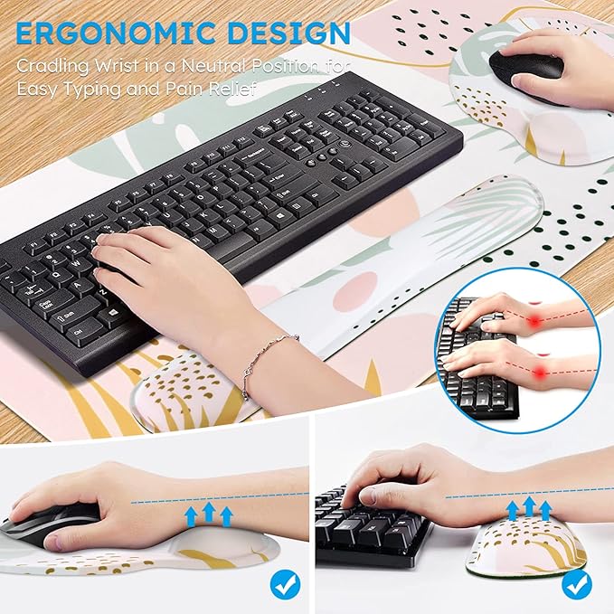 iCasso Desk Mat, Gaming Mouse Pad Wrist Support Set, 4in1 XXL Large Mousepad + - Image 3