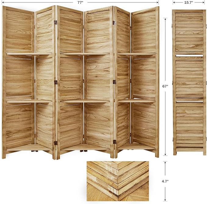Partition Room Dividers, Folding Wood Privacy Screen - Image 7
