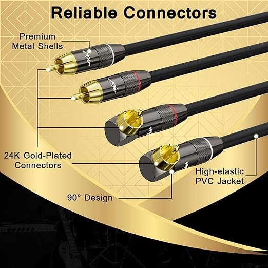 RCA Cable 6 FT, 90 Degree Right Angle 2RCA to 2RCA Stereo Audio Cable, Zinc - Image 2