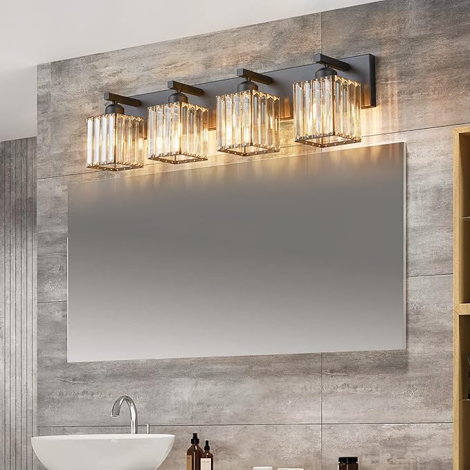FDPBY Modern Bathroom Vanity Light 4-Lights Modern Black Crystal Wall Light - Image 4