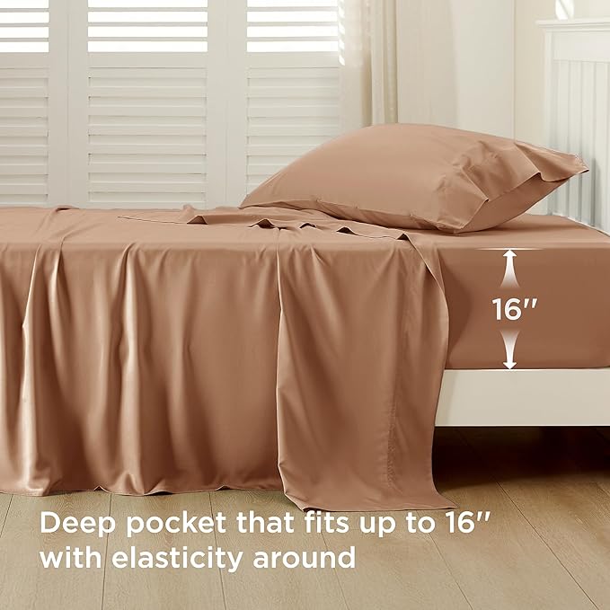 Bedsure Cooling Sheets Twin, Rayon Derived from Bamboo, Breathable & Soft Twin - Image 3