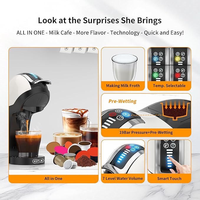 KOTLIE Single Cup Coffee Maker, 4 Temperature Settings, 7 Water Volume Levels - Image 3